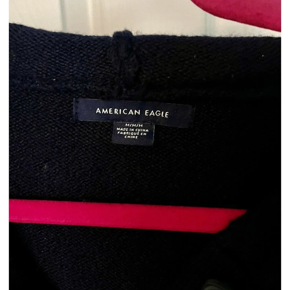 American Eagle Womens Sweater Hoodie Navy Blue White Striped Size M Lightly Worn - Picture 2 of 4